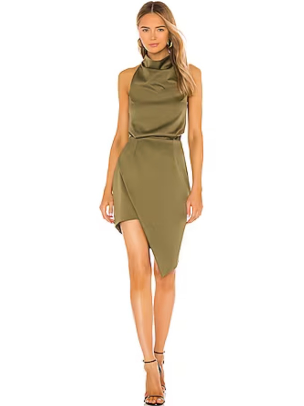 ELLIATT Olive Green Asymmetrical Cowl Neck Dress